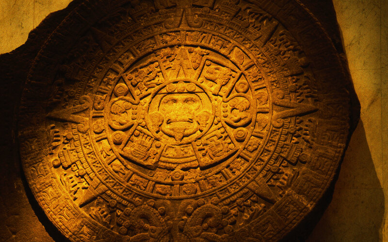 Aztec Sun Stone — Brown, Dramatic, Photograph, Stone Carving