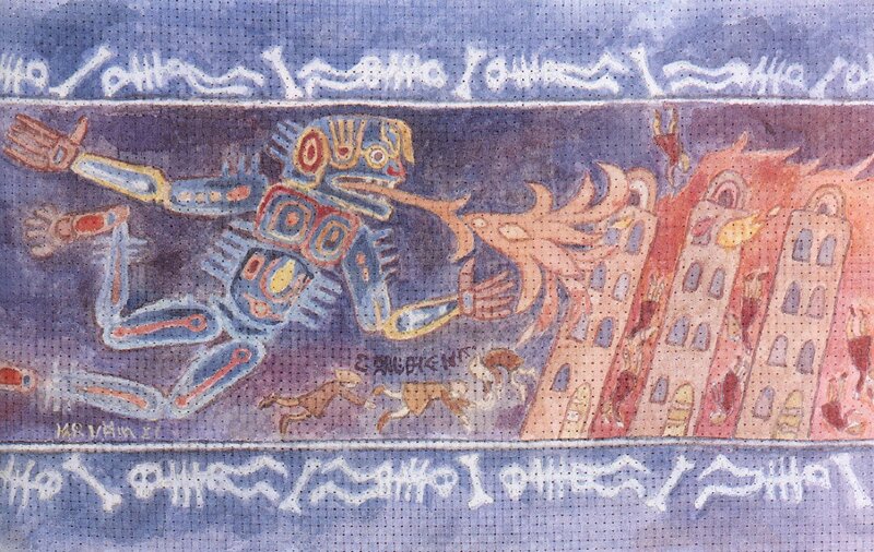 Aztec warrior battle scene