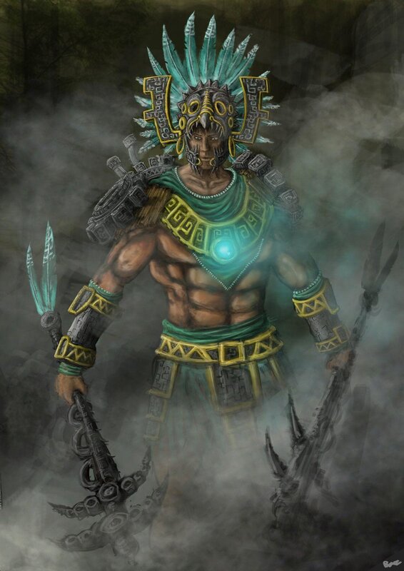 Aztec Warrior with Weapons — Green