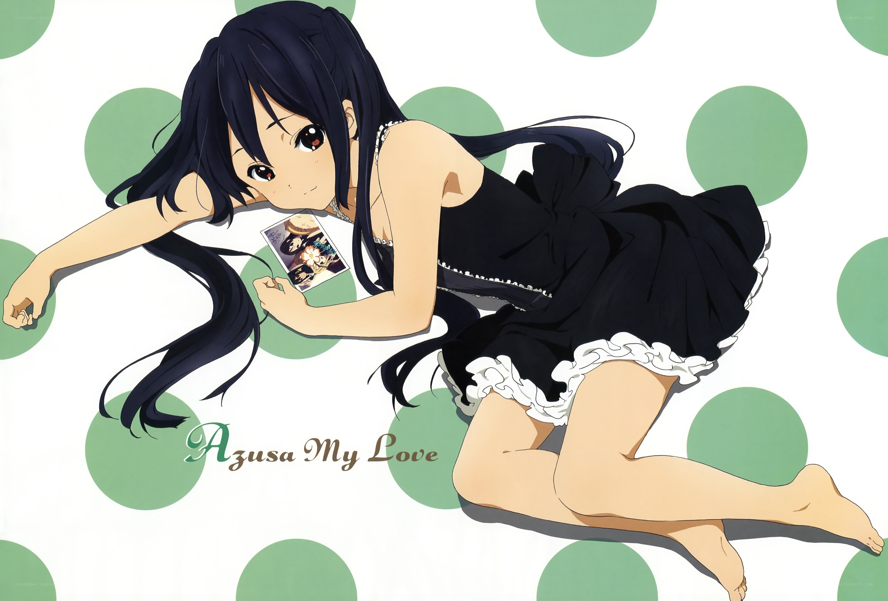 Azusa in a black dress