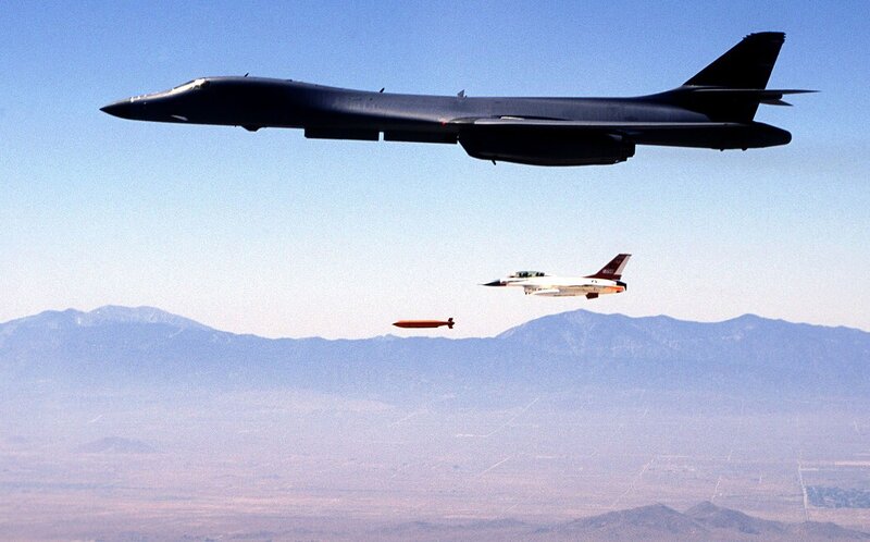 B-1 Lancer and F-16 in flight