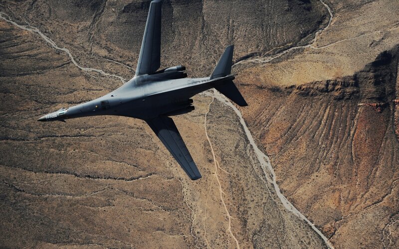 B-1 Lancer Bomber — Gray, Dramatic, Afternoon, Photograph, Aircraft, Desert, Canyon