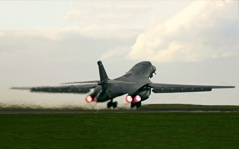 B-1 Lancer Bomber — Gray, Dramatic, Afternoon, Photograph, Aircraft, Runway