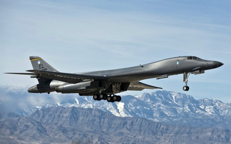 B-1 Lancer Bomber — Gray, Dramatic, Afternoon, Photograph, Mountains