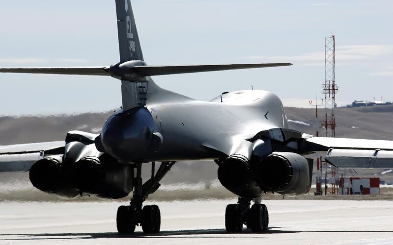 B-1 Lancer Bomber — Gray, Dramatic, Afternoon, Photograph, Runway