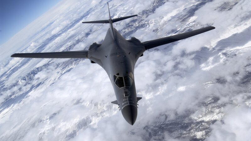 B-1 Lancer Bomber — Gray, Dramatic, Photograph, Aircraft, Clouds, Earth