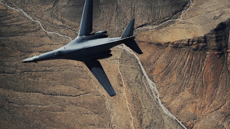 B-1 Lancer Bomber — Gray, Dramatic, Photograph, Aircraft, Desert