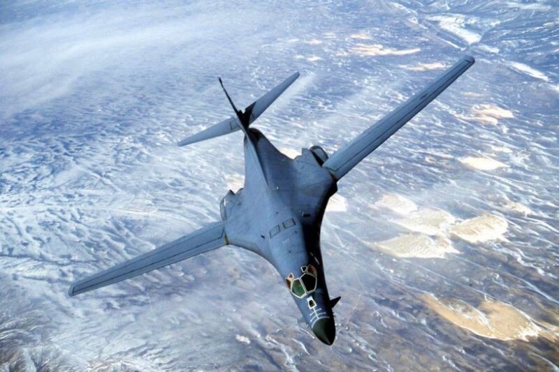 B-1 Lancer Bomber — Gray, Dramatic, Photograph, Aircraft, Sky, Desert, Blue