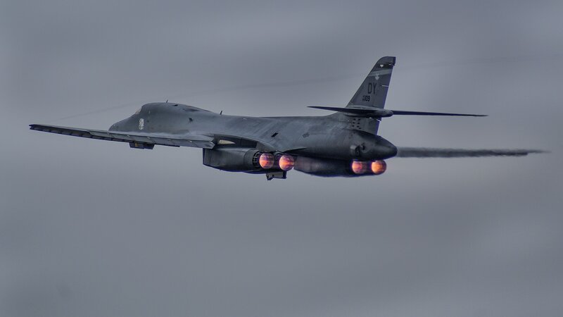 B-1 Lancer Bomber — Gray, Dramatic, Photograph, Jet Engines