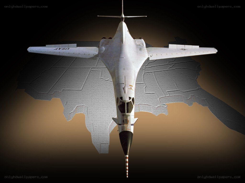 B-1 Lancer bomber over USA map