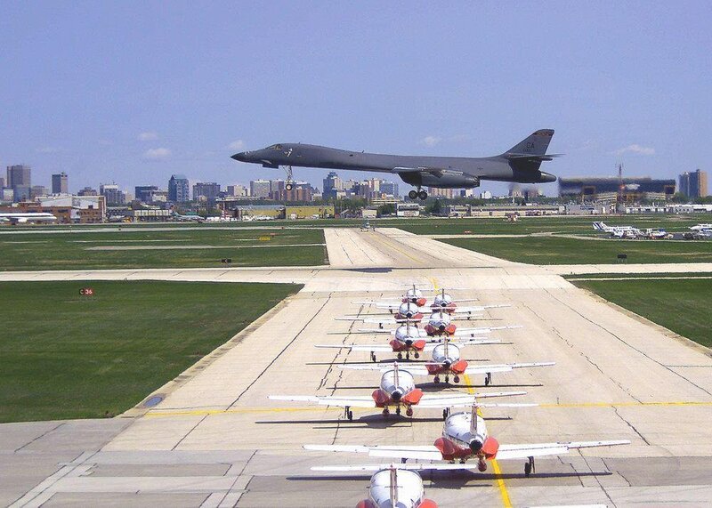 B-1 Lancer over airfield