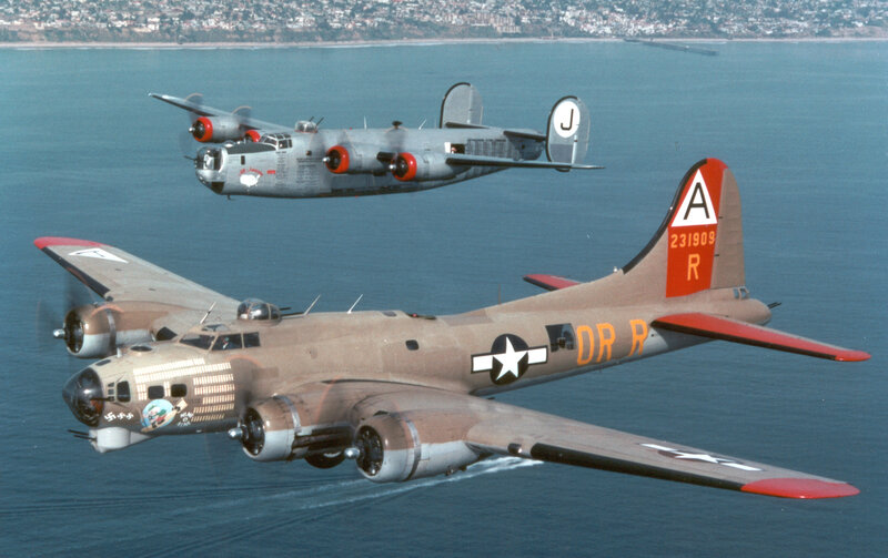 B-17 and B-24 bombers in flight