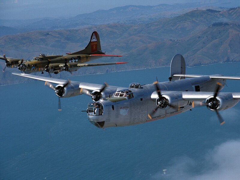 B-17 and B-24 bombers in flight