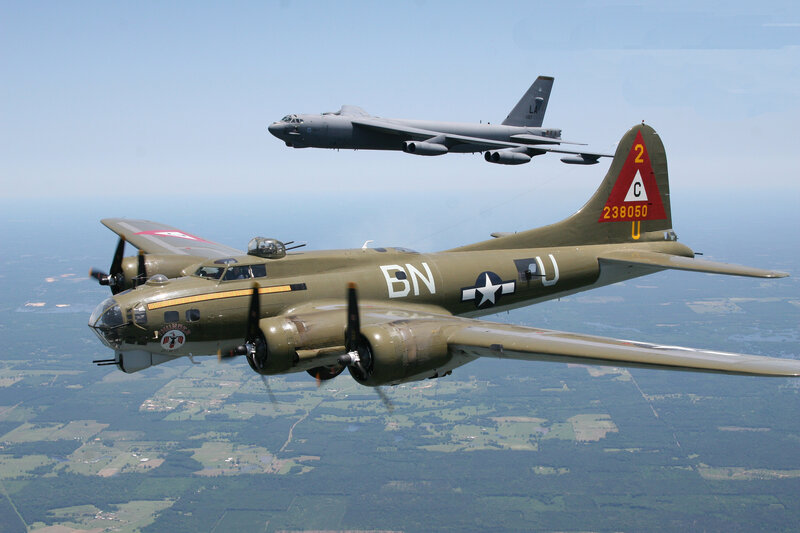 B-17 and B-52 in flight