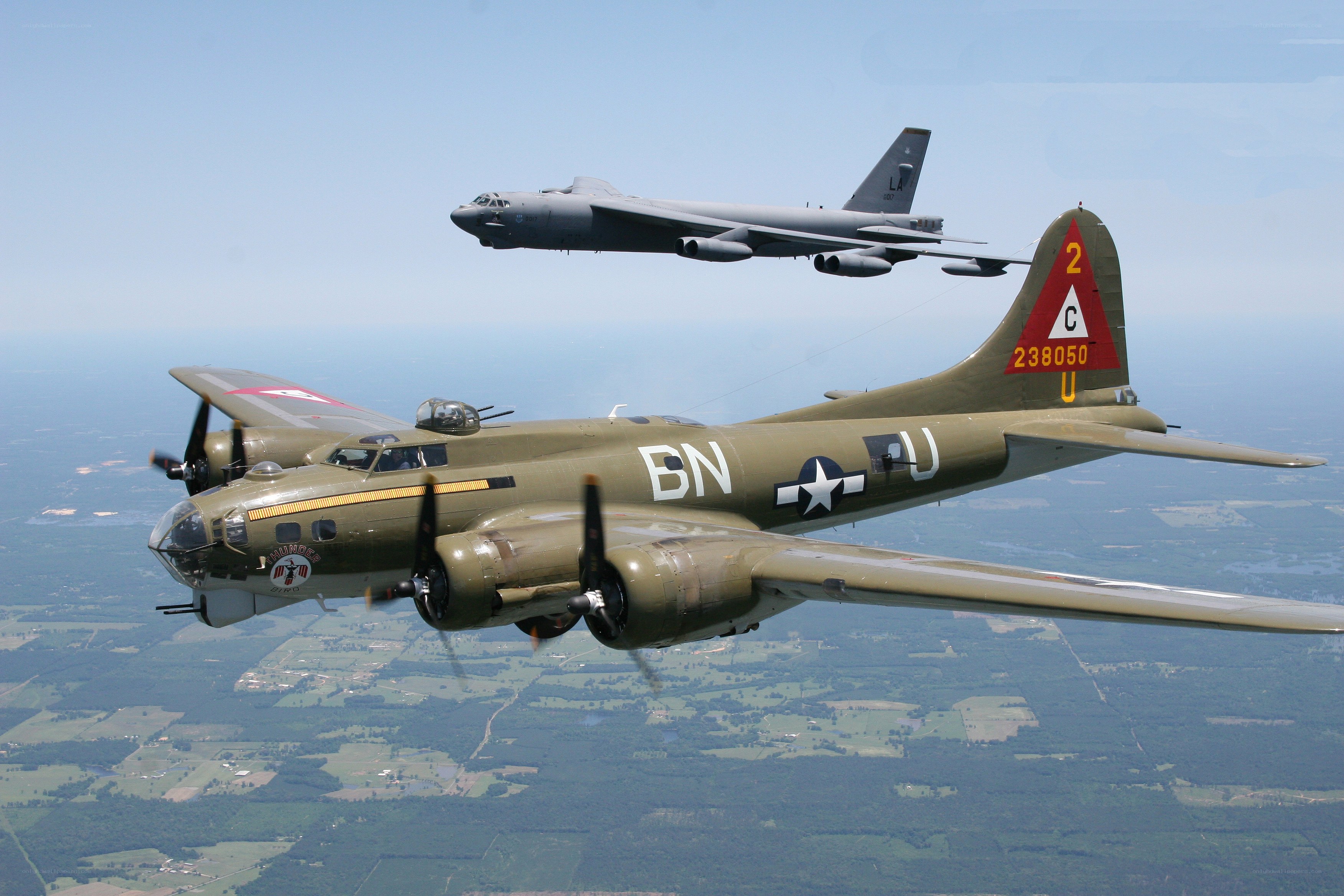B-17 and B-52 in flight
