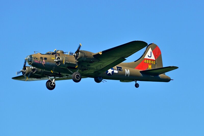 B-17 Bomber Aircraft — Blue, Clear, Afternoon, Photograph, Wings