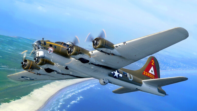 B-17 Bomber Aircraft — Blue, Dramatic, Afternoon, Digital Art