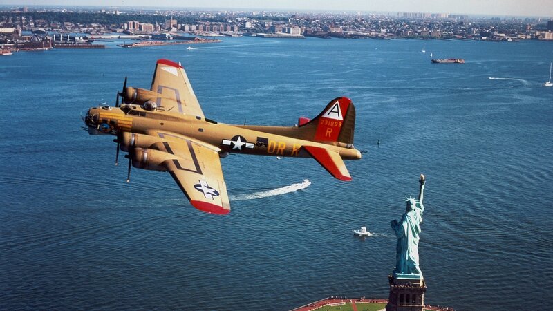 B-17 Bomber Aircraft — Blue, Dramatic, Afternoon, Photograph