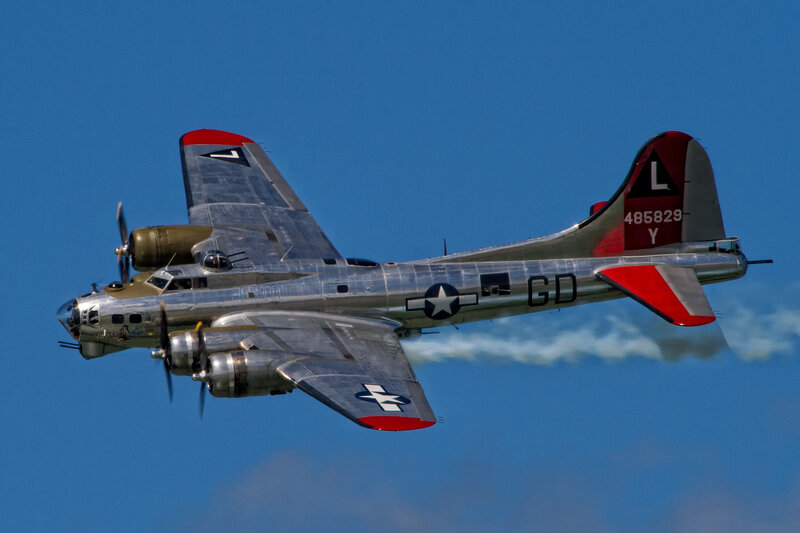 B-17 Bomber Aircraft — Blue, Dynamic, Afternoon