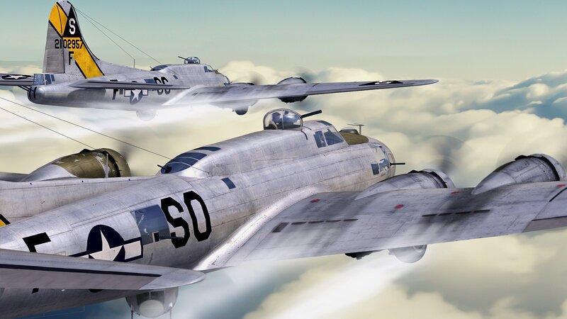 B-17 Bomber Aircraft — Gray, Dramatic, Afternoon, 3d Render, Clouds