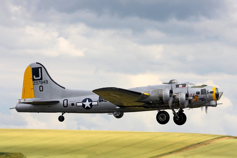 B-17 Bomber Aircraft — Gray, Dramatic, Afternoon