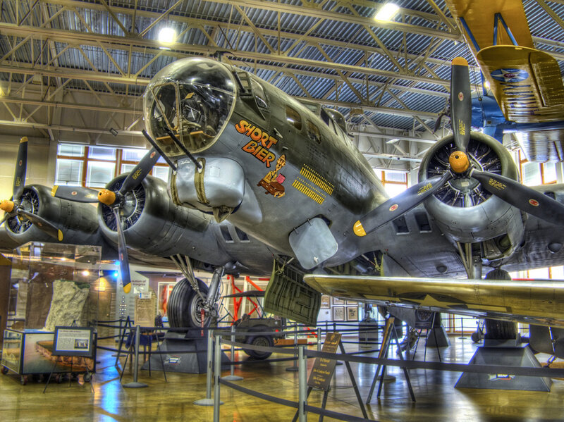 B-17 Bomber Aircraft — Gray, Dramatic, Photograph, Museum