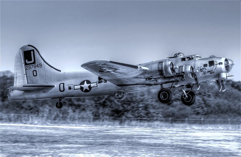 B-17 Bomber Aircraft — Gray, Dramatic, Photograph