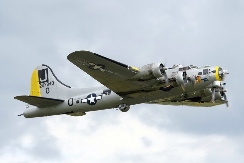 B-17 Bomber Aircraft — Gray, Dynamic, Photograph