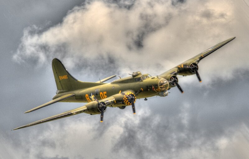 B-17 Bomber Aircraft — Green, Dramatic, Photograph
