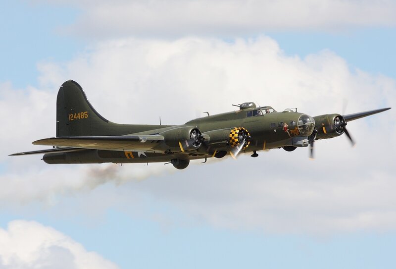 B-17 Bomber Aircraft — Green, Dynamic, Afternoon