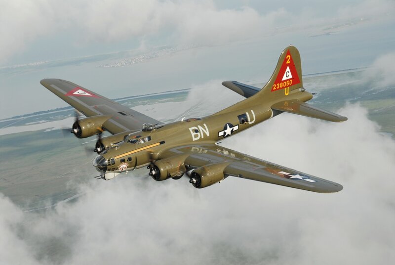 B-17 Bomber Aircraft — Green, Serene, Afternoon
