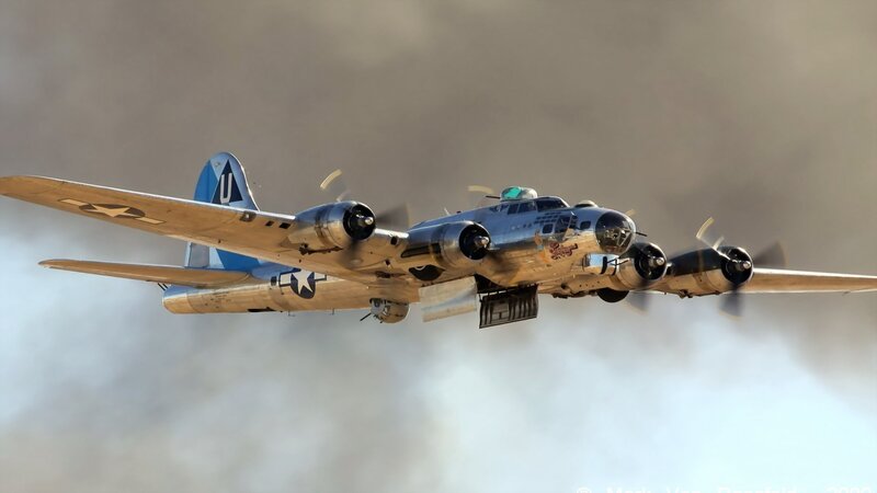 B-17 Bomber Aircraft — Silver, Dramatic, Afternoon, Photograph