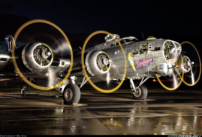 B-17 Bomber Aircraft — Silver, Dramatic, Night