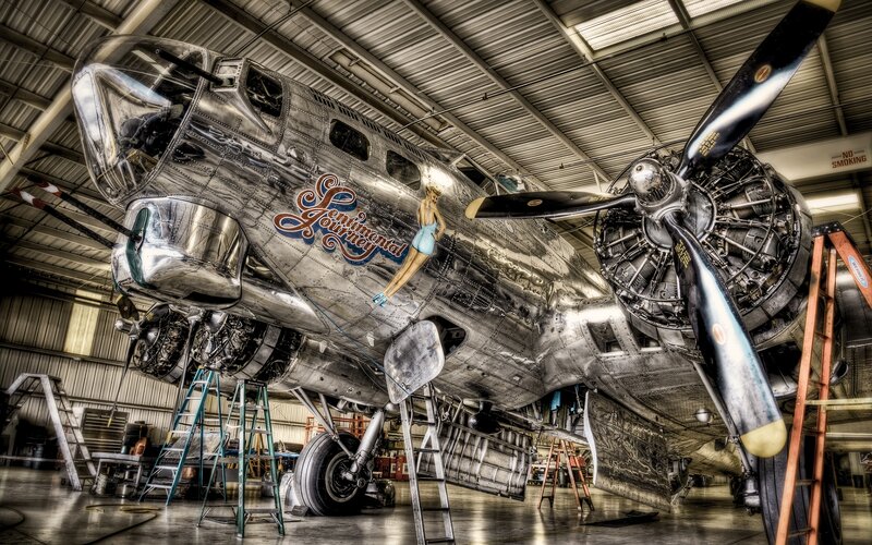 B-17 Bomber Aircraft — Silver, Dramatic, Photograph