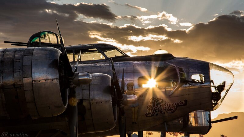 B-17 Bomber Aircraft — Silver, Dramatic, Sunset
