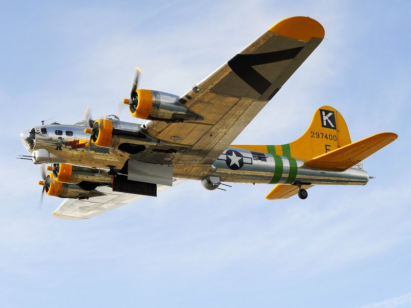 B-17 Bomber Aircraft — Silver, Dynamic, Afternoon