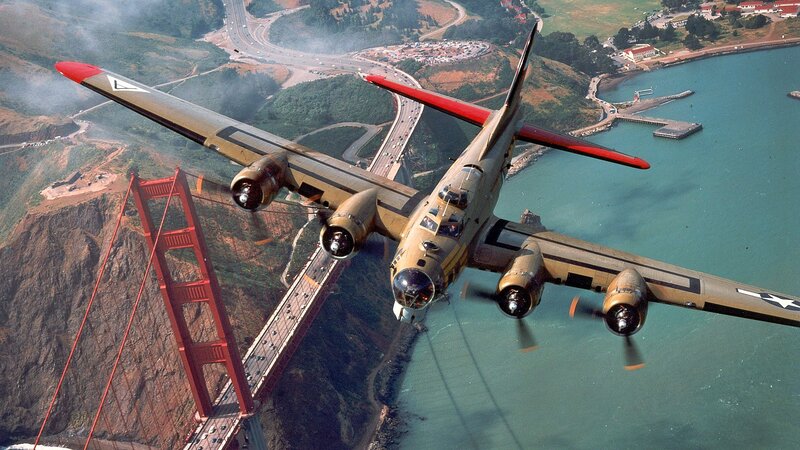 B-17 Bomber Aircraft — Tan, Dramatic, Afternoon
