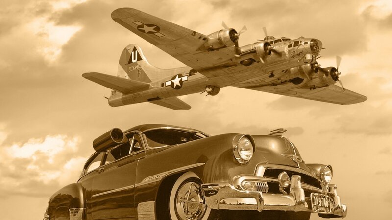 B-17 Bomber and Classic Car