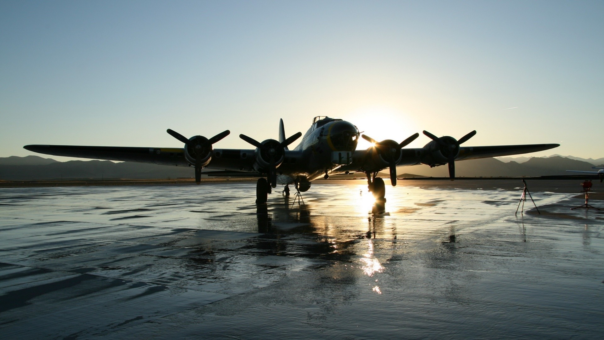 B-17 bomber at sunset