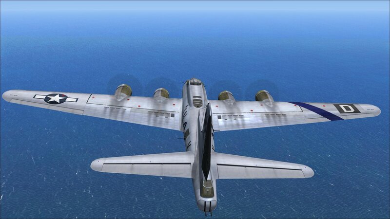 B-17 bomber flying over ocean