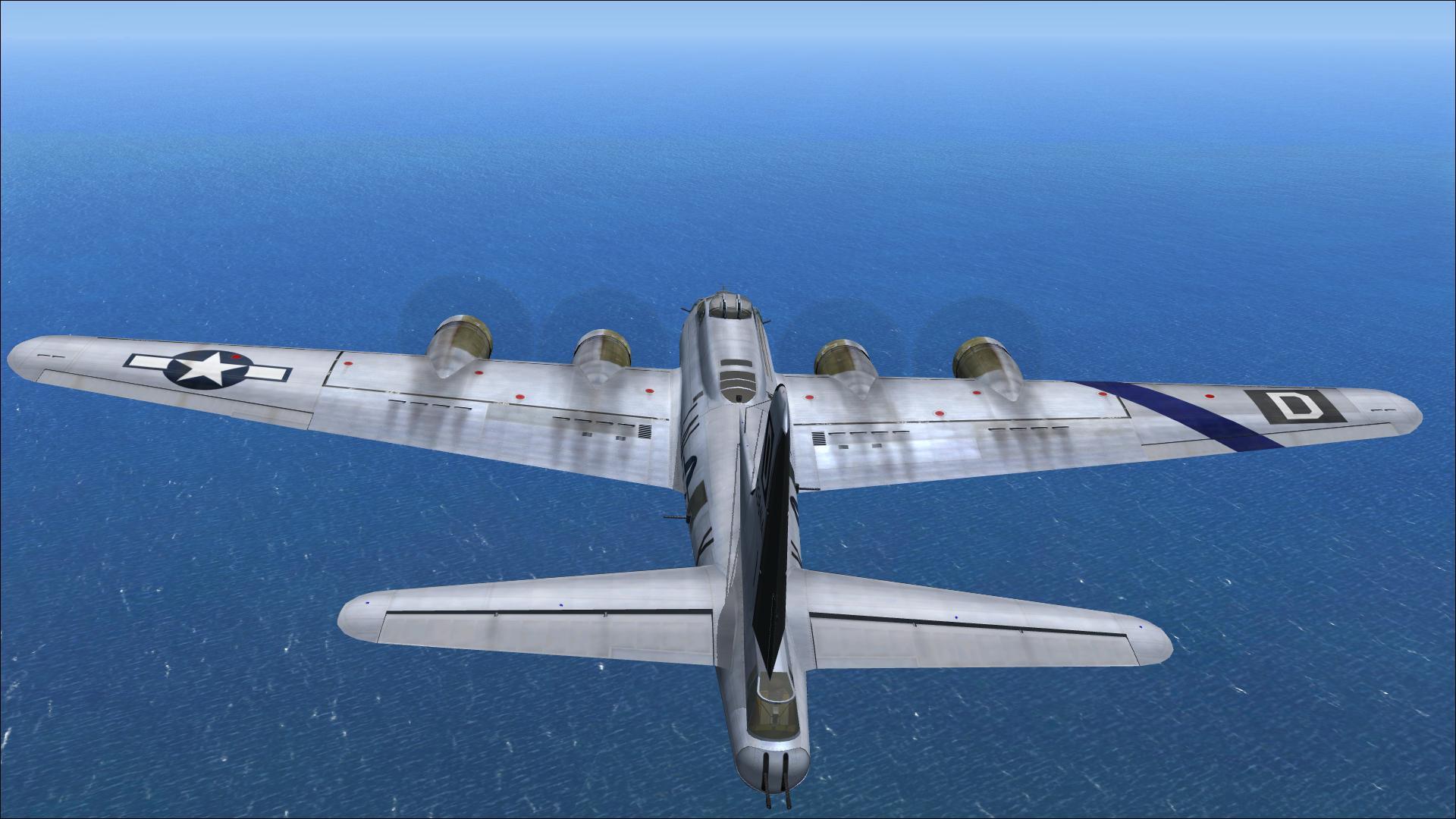 B-17 bomber flying over ocean