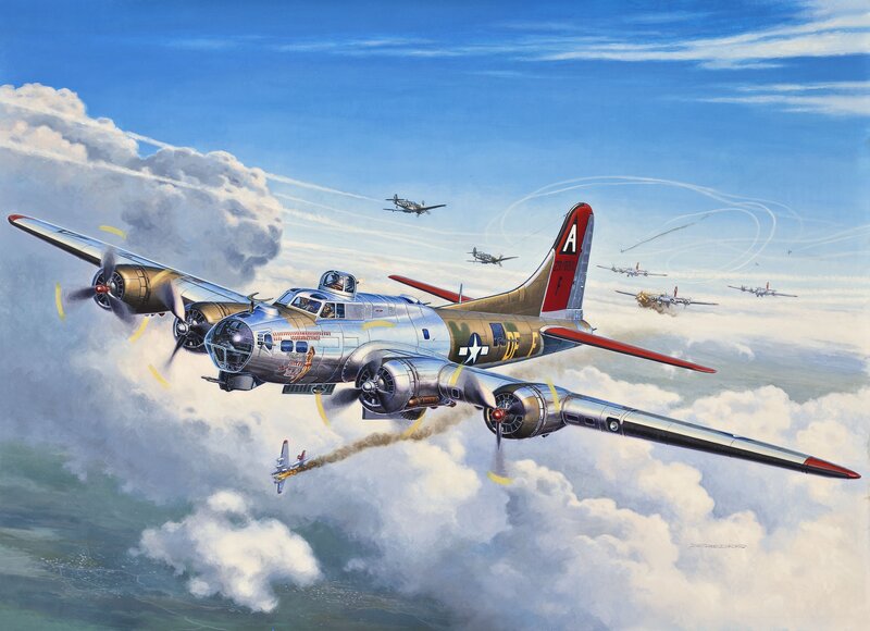 B-17 Bomber Formation — Blue, Dramatic, Afternoon