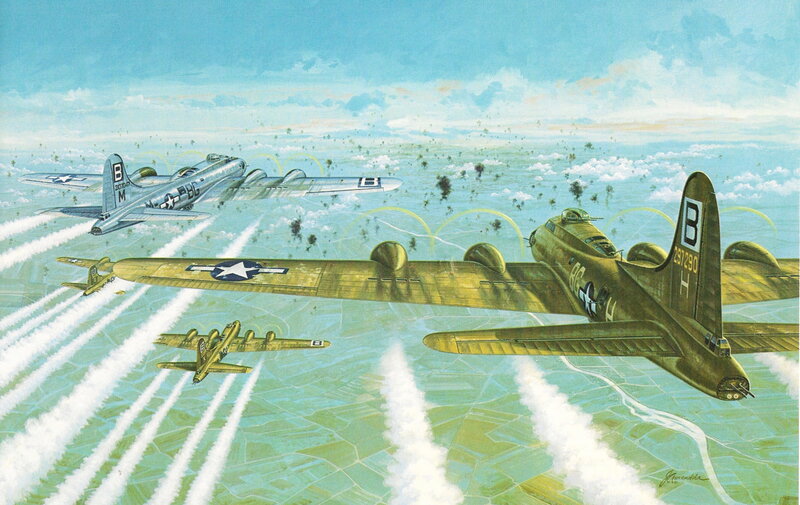 B-17 Bomber Formation — Blue, Dramatic