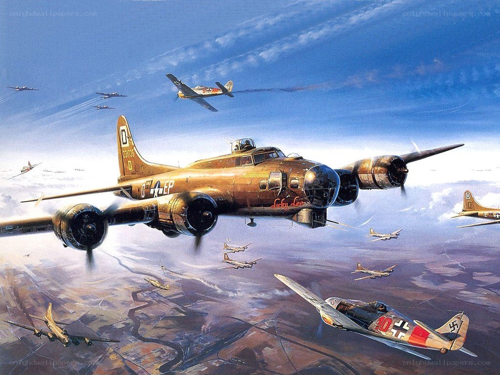 B-17 bomber formation in flight