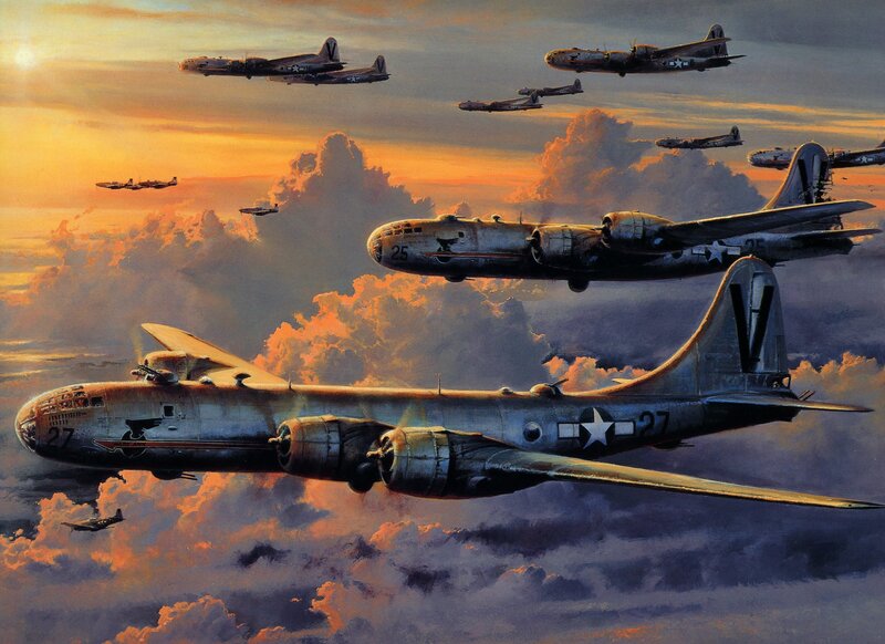 B-17 Bomber Formation — Orange, Dramatic