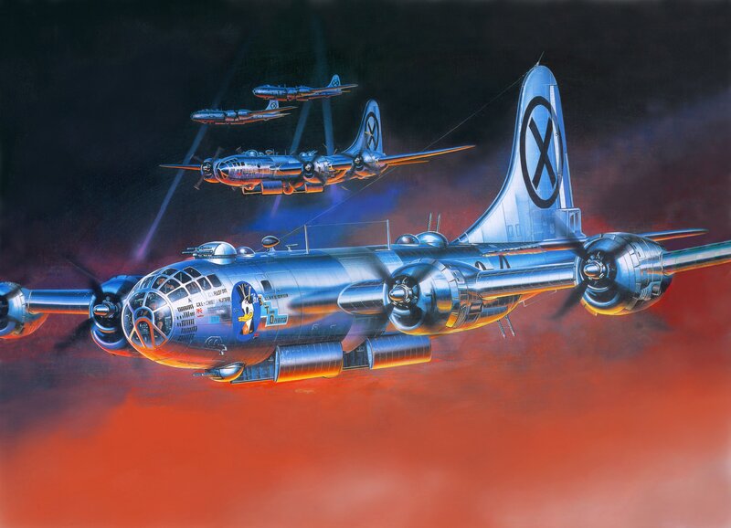B-17 Bomber Formation — Red