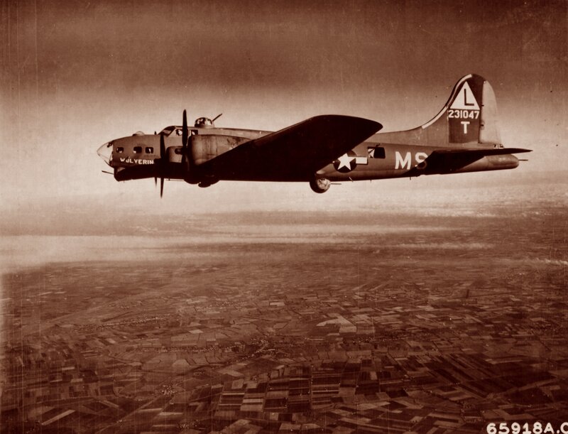 B-17 Bomber in Flight — Brown