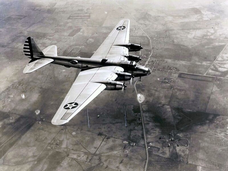 B-17 Bomber in Flight — Gray, Aerial