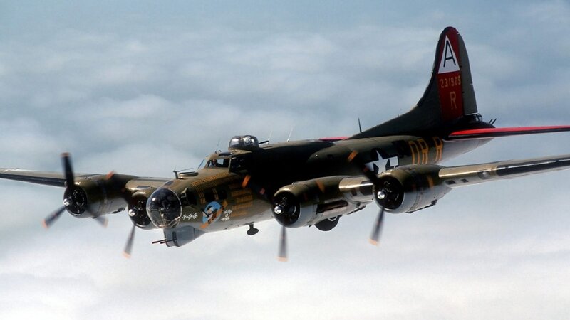 B-17 Bomber in Flight — Green, Dramatic