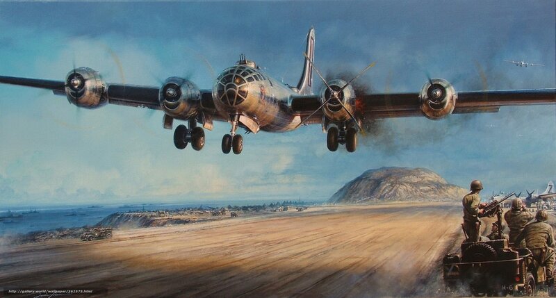 B-17 bomber landing on airfield